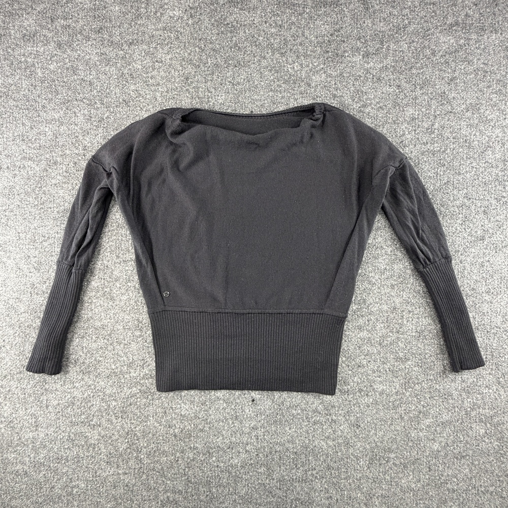 Lululemon Sattva Merino Wool Relaxed Sweater Womens XL Black Boat Neck Thumbhole